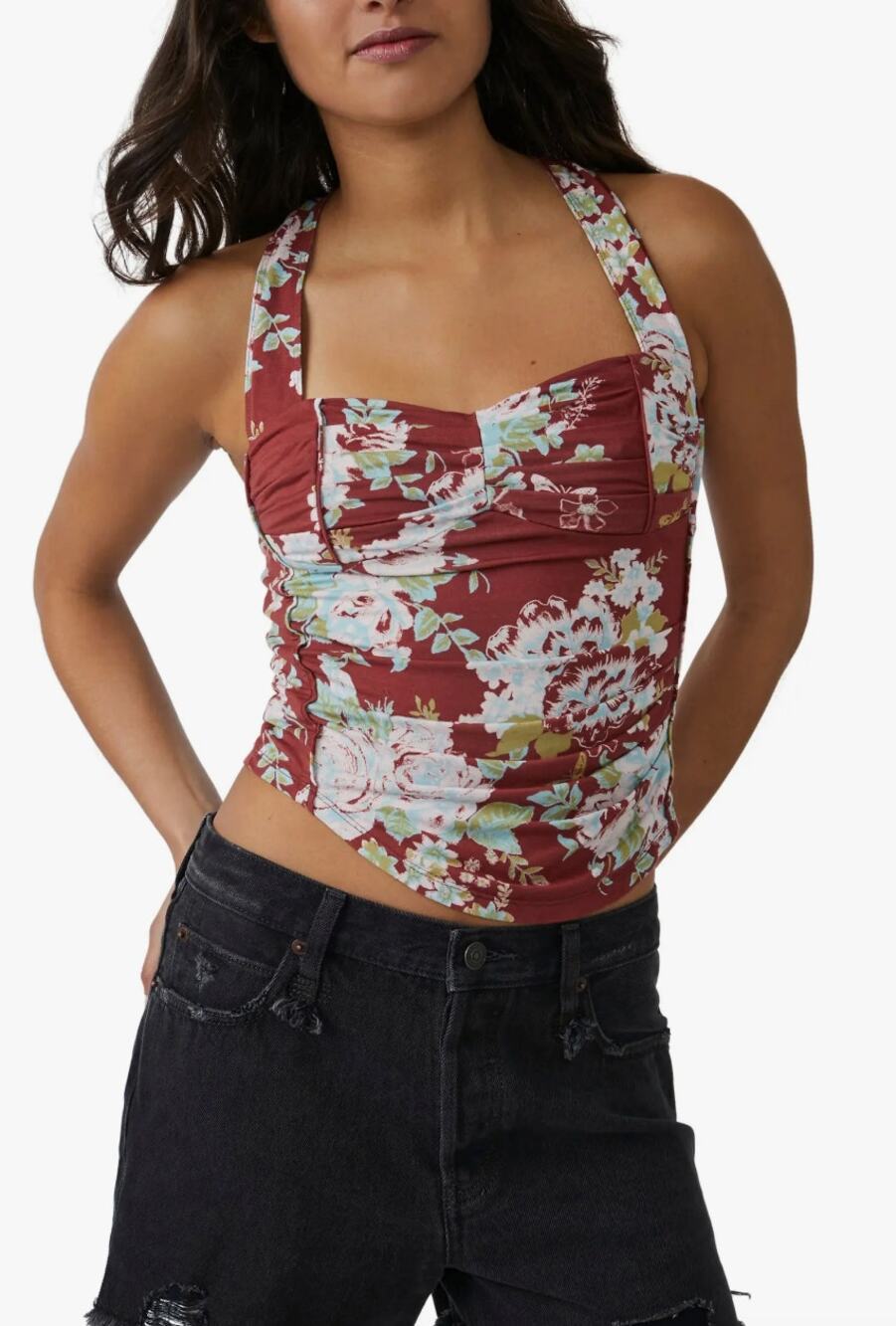 Free People Ginger Snap Floral Sleeveless Tank Top Brown Cinnamon Combo Size L